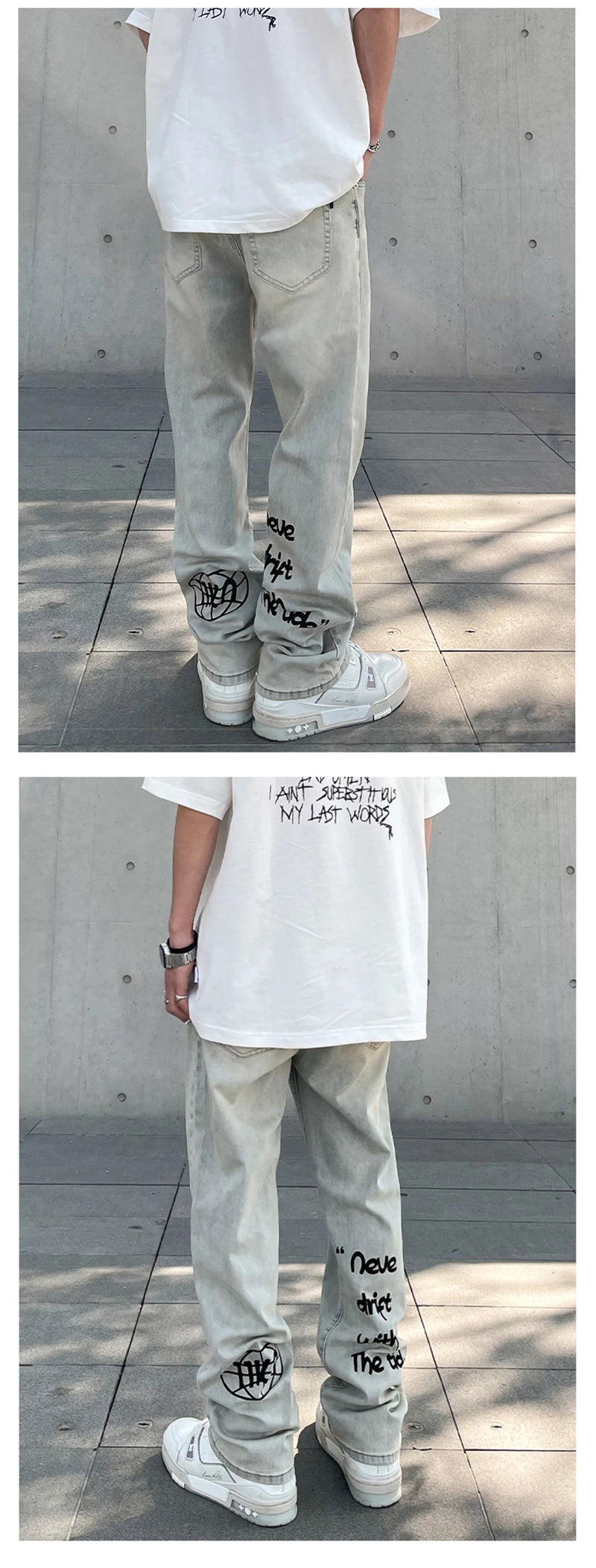 Jean Baggy avec lettres gothiques américaines pour hommes, pantalon en Denim droit rétro Harajuku Y2K, Hip Hop, mode imprimée