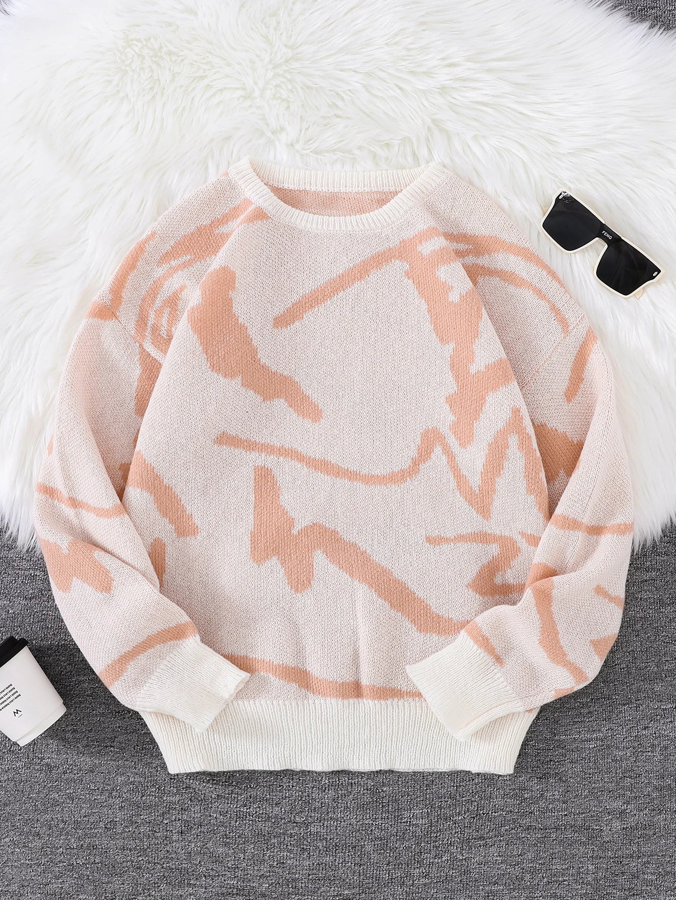 Nouveau populaire printemps automne Graffiti Jacquard motif pull pull décontracté col rond contraste couleur tricoté hommes pull