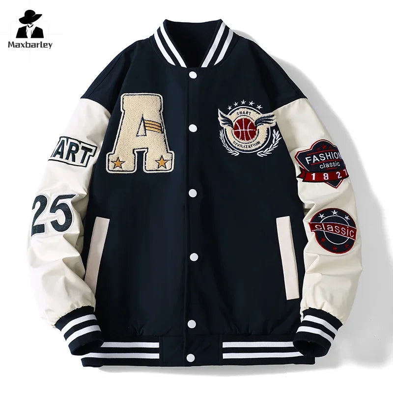 Veste de Baseball de Campus pour hommes, automne Hip-hop Harajuku, lettre cousue brodée, veste de moto, manteau coupe-vent ample pour Couple