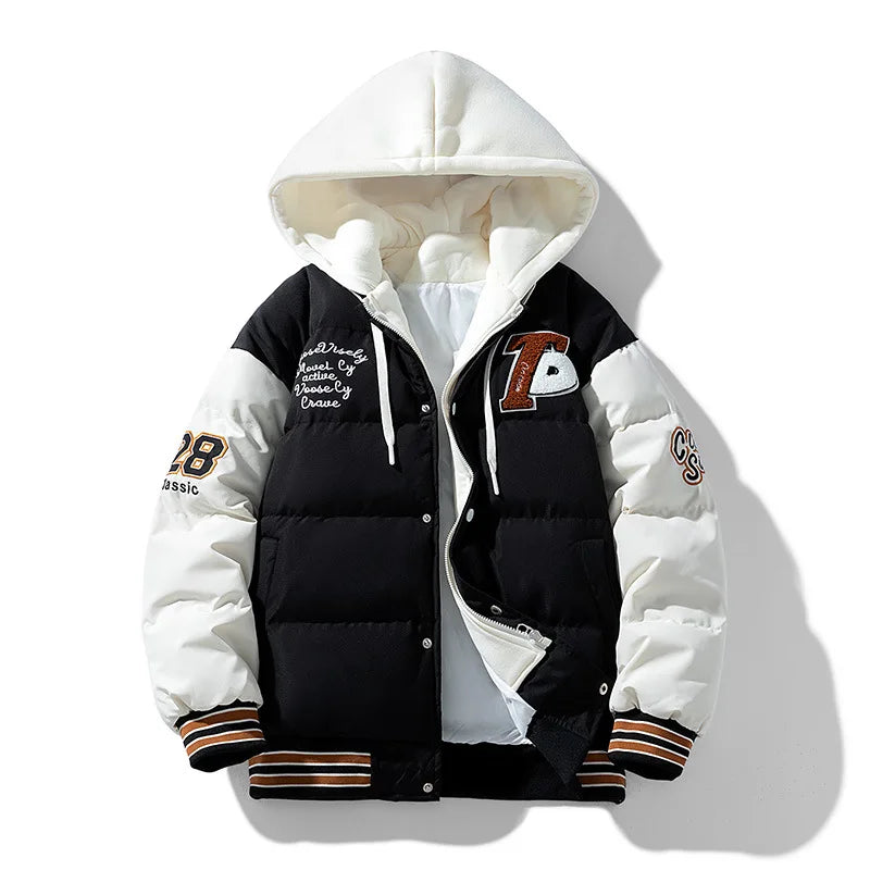 2025 nouvelle veste en coton hommes hiver jeunesse épaissi vers le bas manteau à capuche faux deux pièces mode Parka décontractée vêtements d'extérieur chauds grande taille