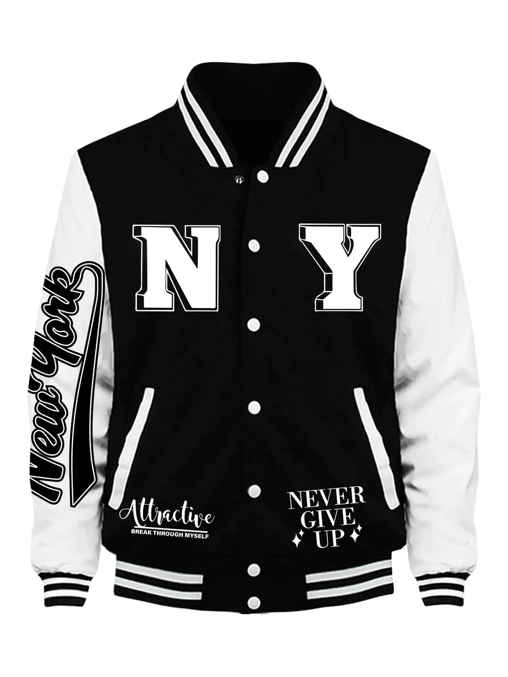 New York City Never Give Up imprimer vêtements mâle mode haut polaire automne veste de Baseball ample décontracté vêtements de sport amples hommes