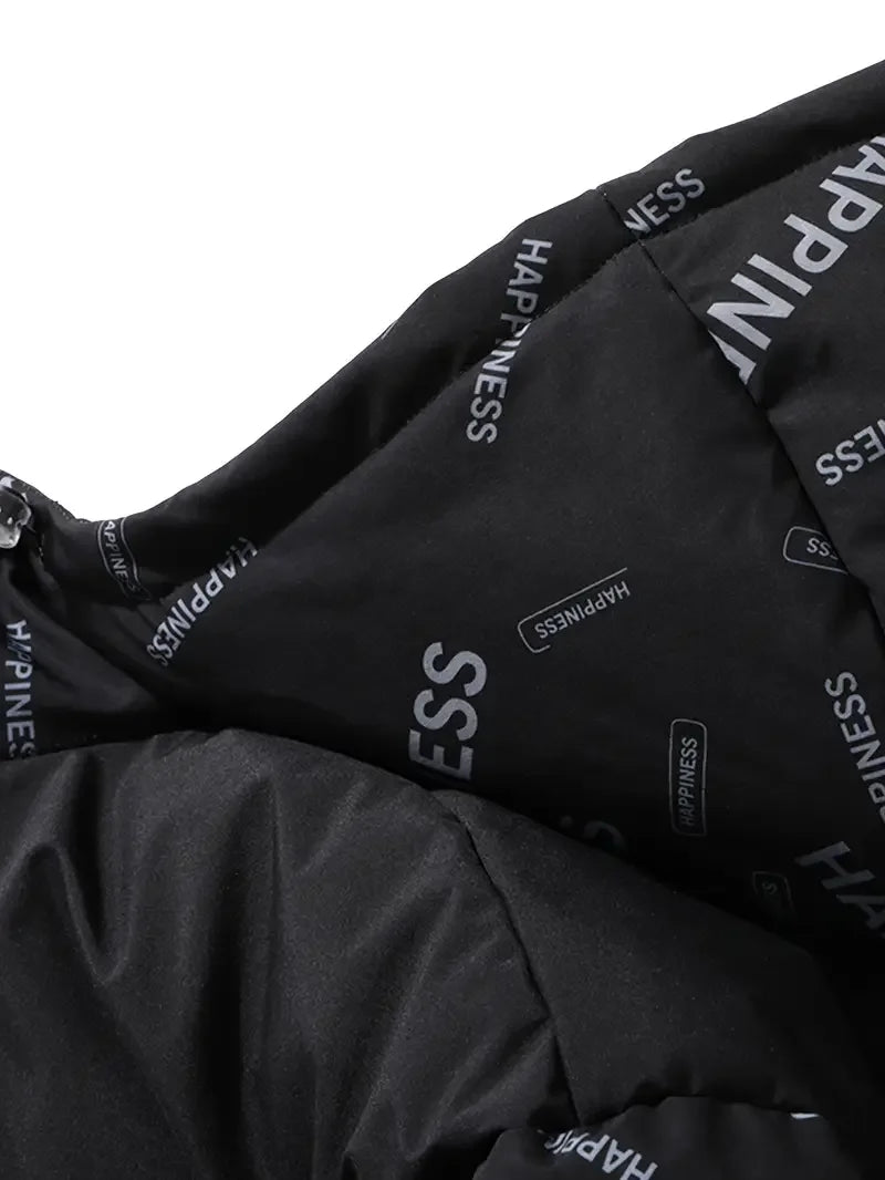 Veste à capuche épaisse coupe-vent pour hommes avec poches et cordon de serrage décontracté lettre imprimée vêtements d'extérieur polyvalents chaud et élégant pour décontracté