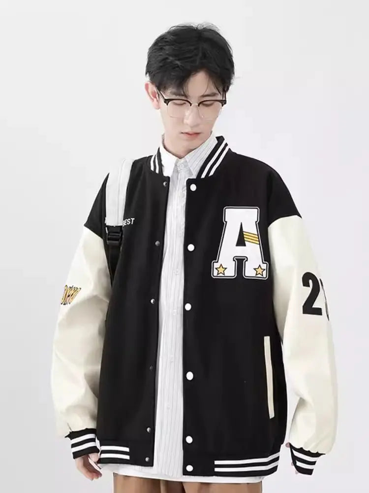 Vestes polaires Vintage à col de Baseball pour hommes, lettres brodées, loisirs, sport, manteau épais en peau d'agneau, veste de moto surdimensionnée