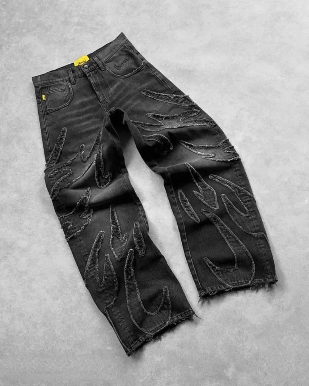 Nouveau Y2K Harajuku rétro graphique Patch jean Hip Hop gothique bord brut broderie noir Baggy jean jambe large Denim pantalon hommes femmes