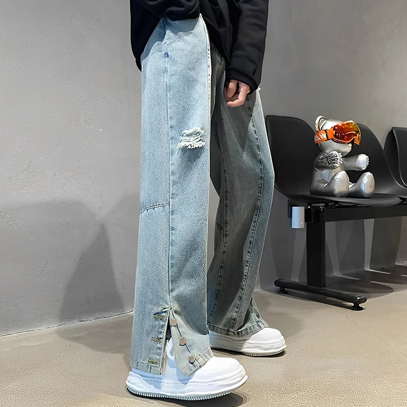 Jean ample Hip Hop brodé avec lettres pour hommes, décontracté, nouveaux trous cassés, Streetwear, pantalon droit en Denim, Baggy Y2K