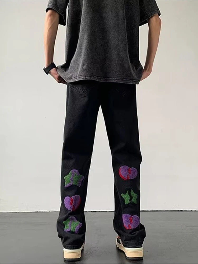 2025 nouveau Goth Graffiti brodé Jean hommes haute rue Harajuku mode Denim pantalon Hip Hop Y2K Vintage Jean pantalones