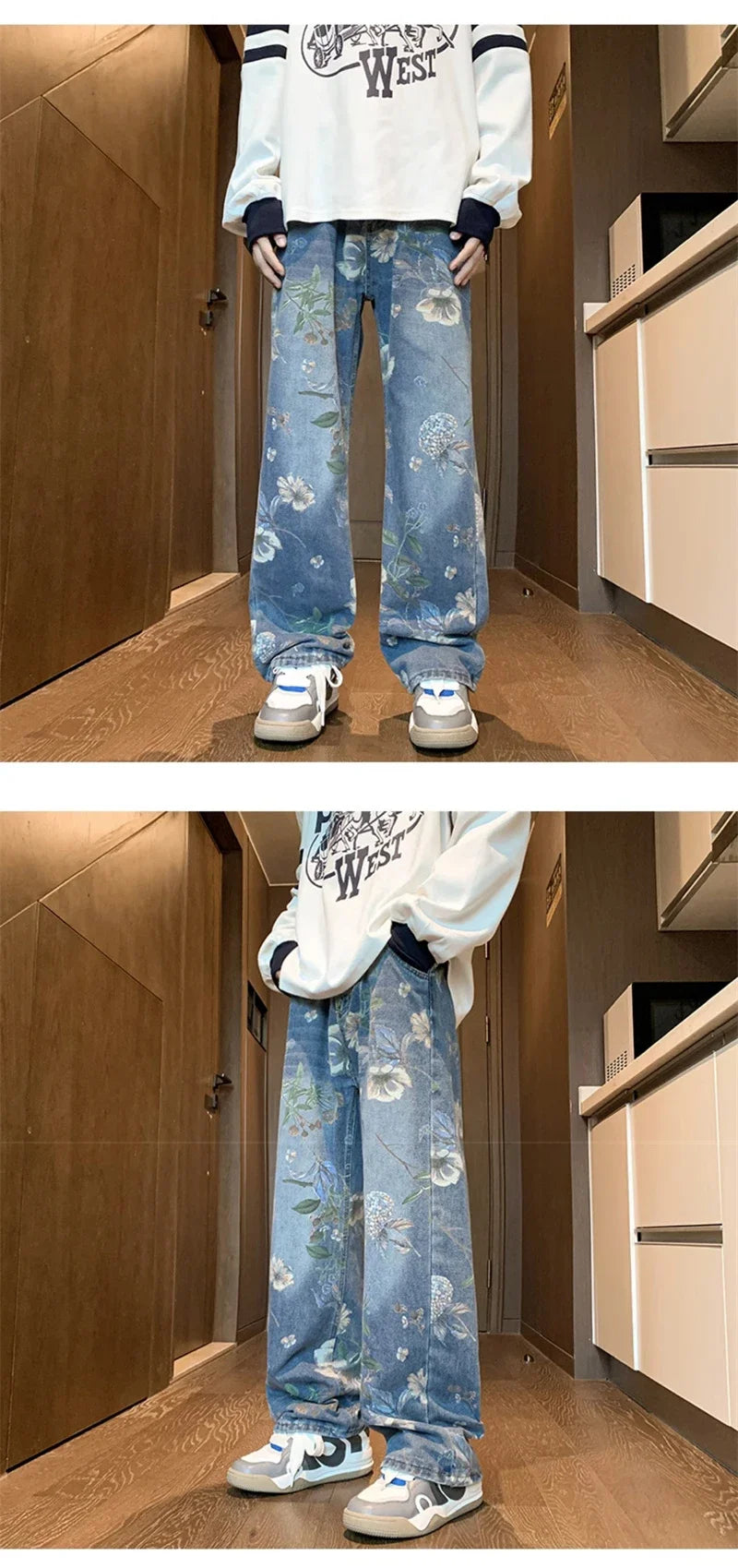 Jean imprimé Floral pour hommes, pantalon en Denim Vintage Y2K, mode Hip Hop, Baggy à jambes larges, Streetwear, nouvelle collection automne 2024
