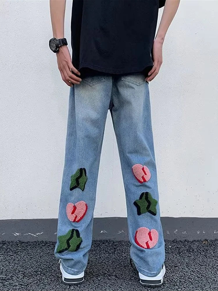 2025 nouveau Goth Graffiti brodé Jean hommes haute rue Harajuku mode Denim pantalon Hip Hop Y2K Vintage Jean pantalones