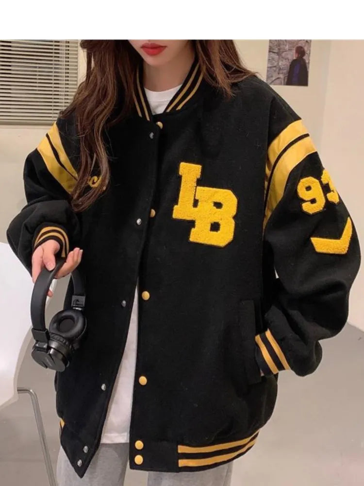 Streetwear Y2K mode hommes et femmes vestes décontractée mode lettre broderie uniforme de Baseball k-pop manteau ample surdimensionné