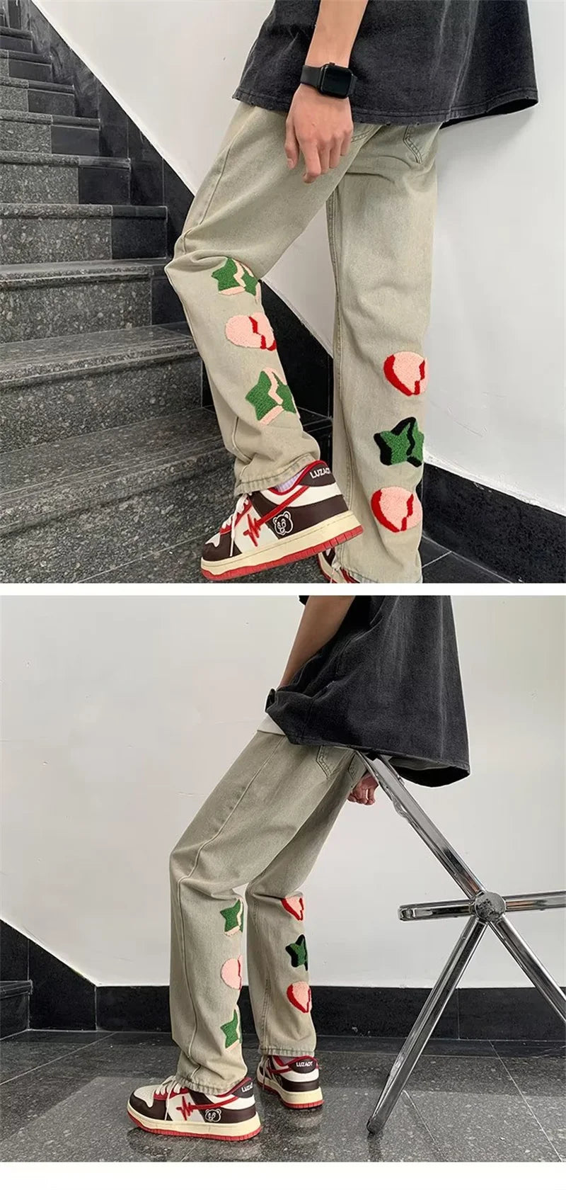 2025 nouveau Goth Graffiti brodé Jean hommes haute rue Harajuku mode Denim pantalon Hip Hop Y2K Vintage Jean pantalones