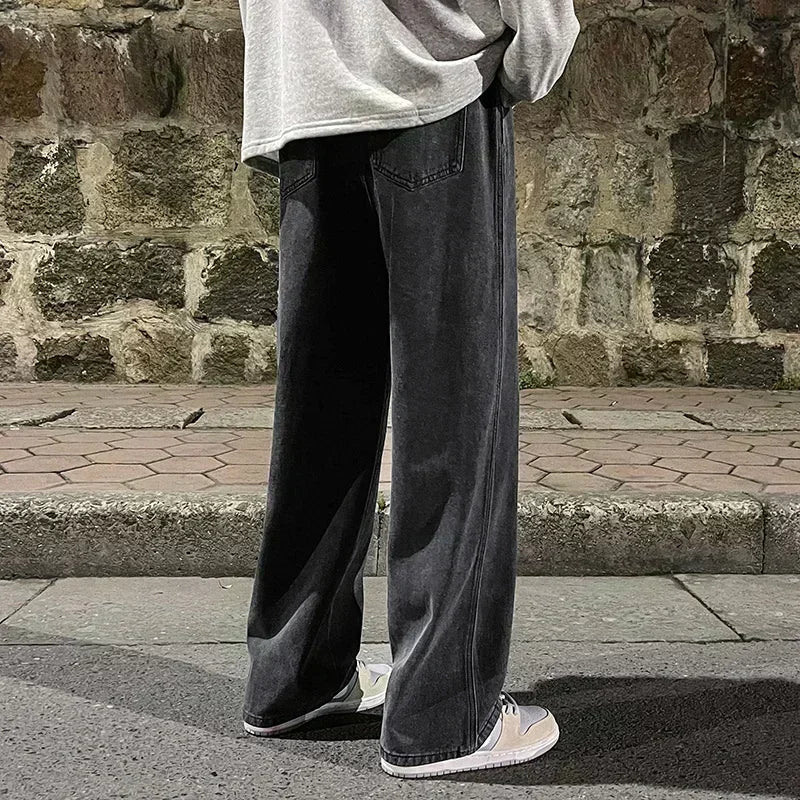 Jean ample pour hommes, Streetwear, Style coréen, mode, ample, droit, jambes larges, vêtements de marque, noir, bleu clair, nouvelle collection 2025