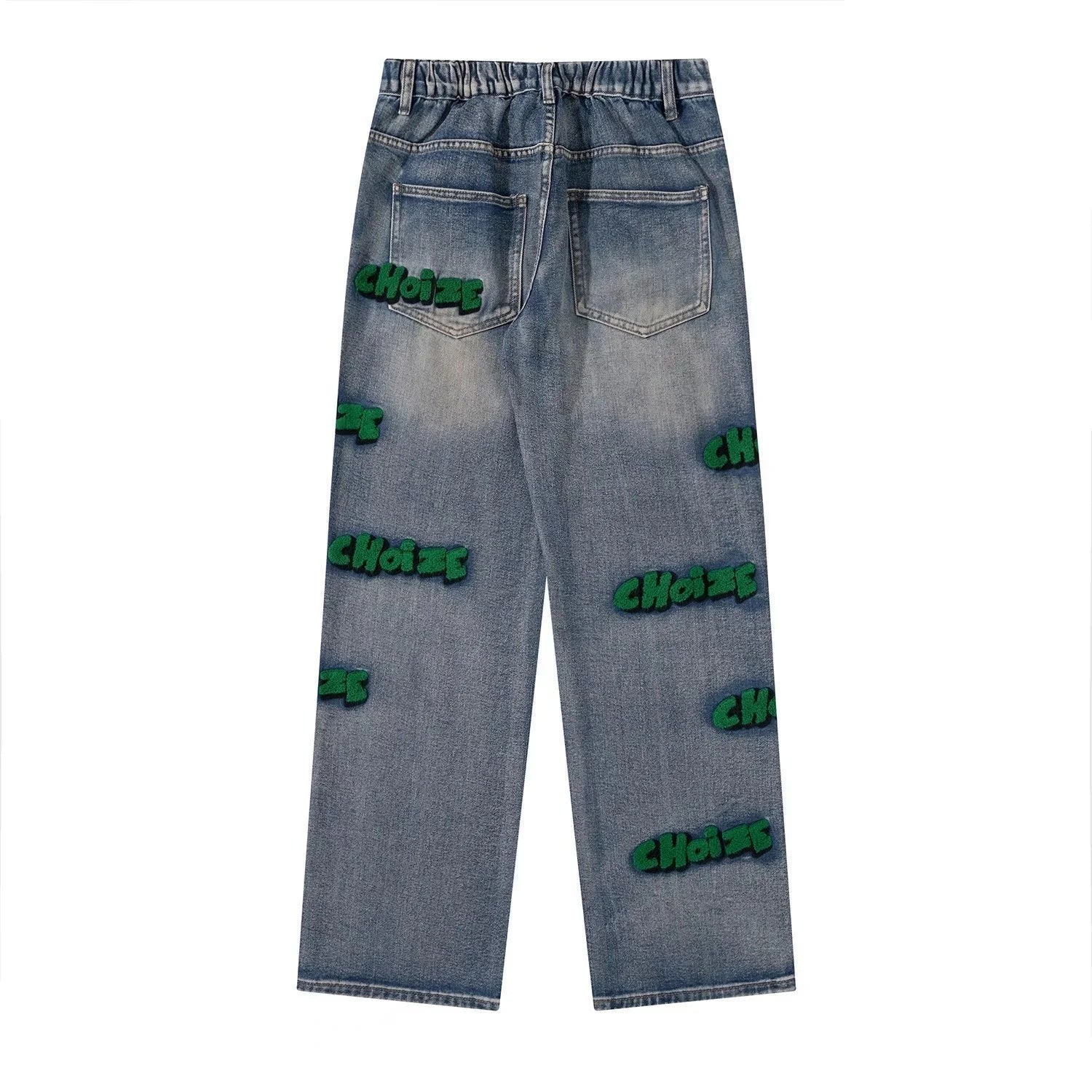 Feynzz broderie haute rue style hiphop flocage jean automne pantalon à jambes larges pour hommes et femmes taille haute jeans mode
