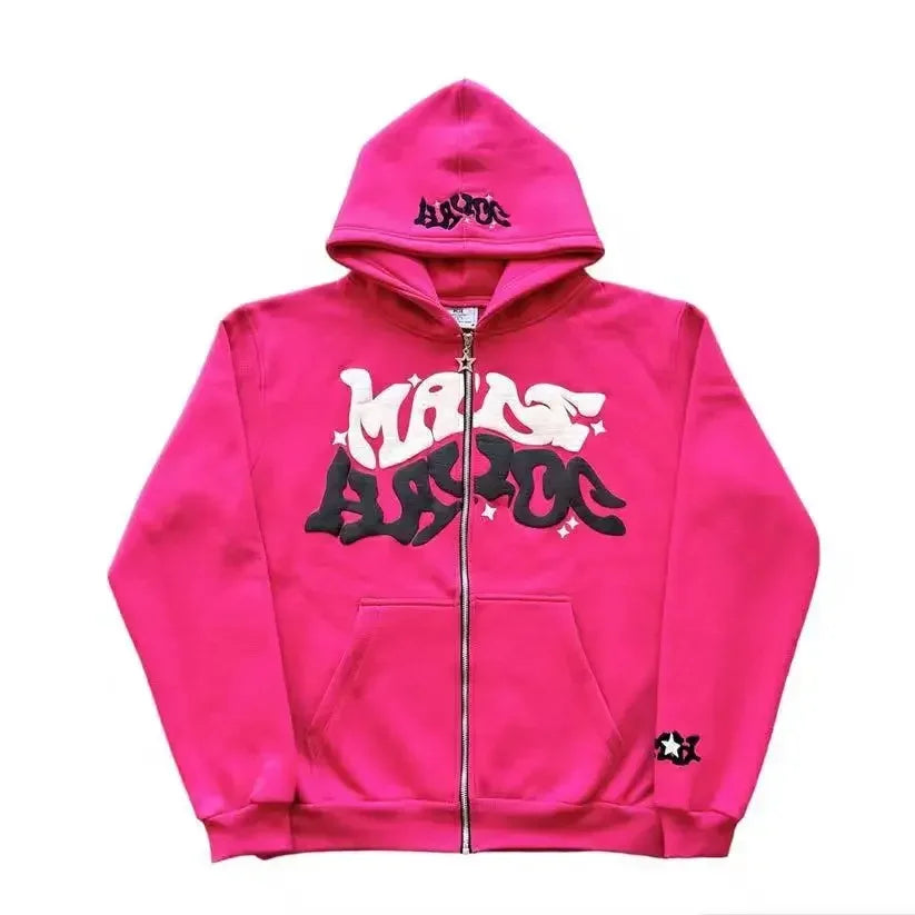 Sweat-shirt à capuche avec fermeture éclair, lettres et étoiles américaines rétro, adapté aux hommes et aux femmes, veste Y2K, cardigan d'automne et d'hiver