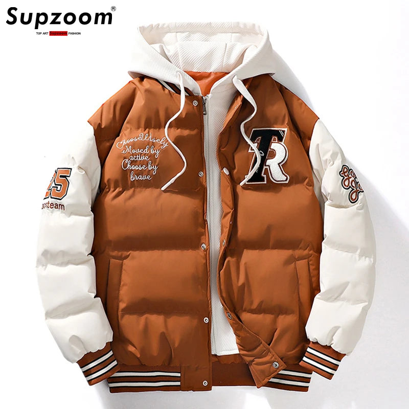 Supzoom nouveauté décontracté broderie hommes hiver à la mode faux deux pièces à capuche pain costume Couple coton rembourré vestes et manteaux