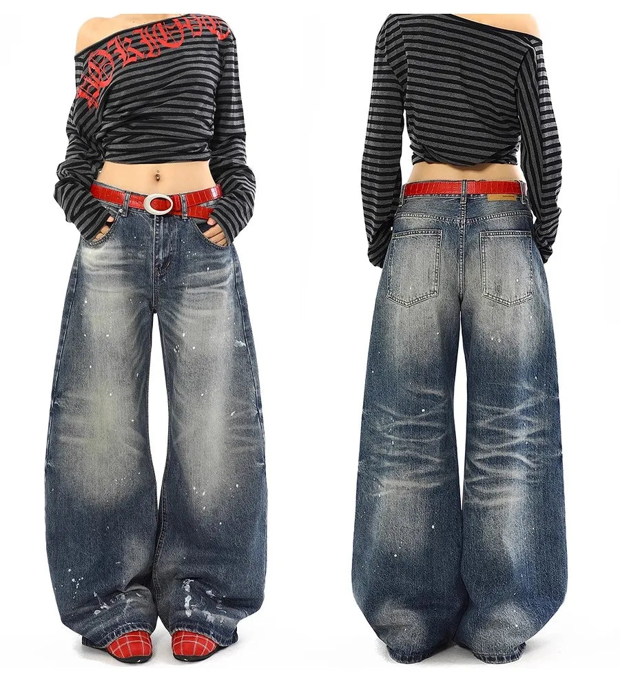 Jean Baggy Vintage taille haute pour femmes, pantalon à jambes larges, surdimensionné, Harajuku, jambes droites, Y2K