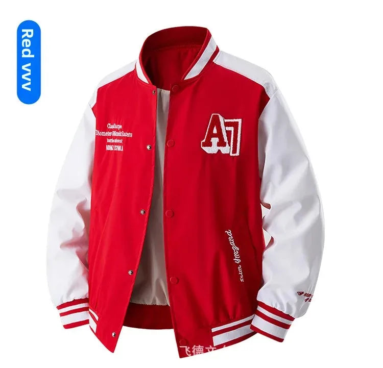 Veste de Baseball rétro américaine pour hommes, col montant, vêtements d'extérieur décontractés, coupe ample, manteau de printemps et d'automne