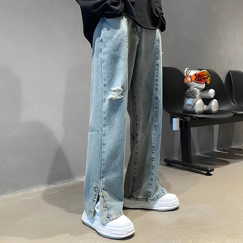 Jean ample Hip Hop brodé avec lettres pour hommes, décontracté, nouveaux trous cassés, Streetwear, pantalon droit en Denim, Baggy Y2K