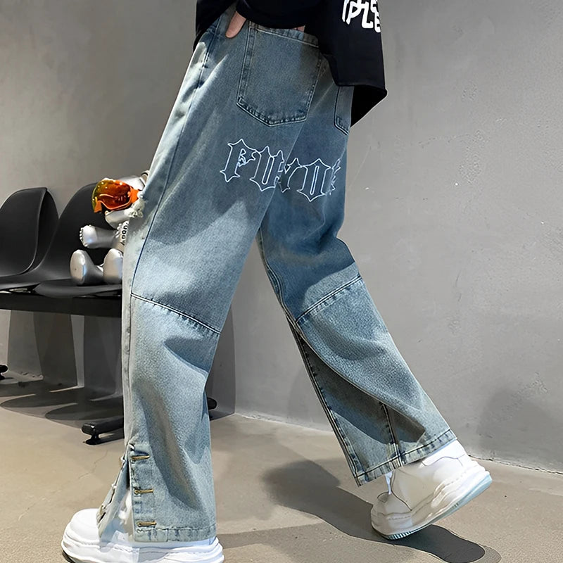 Jean ample Hip Hop brodé avec lettres pour hommes, décontracté, nouveaux trous cassés, Streetwear, pantalon droit en Denim, Baggy Y2K
