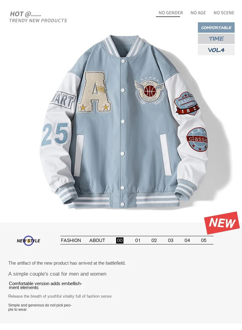 Veste de Baseball de Campus pour hommes, automne Hip-hop Harajuku, lettre cousue brodée, veste de moto, manteau coupe-vent ample pour Couple