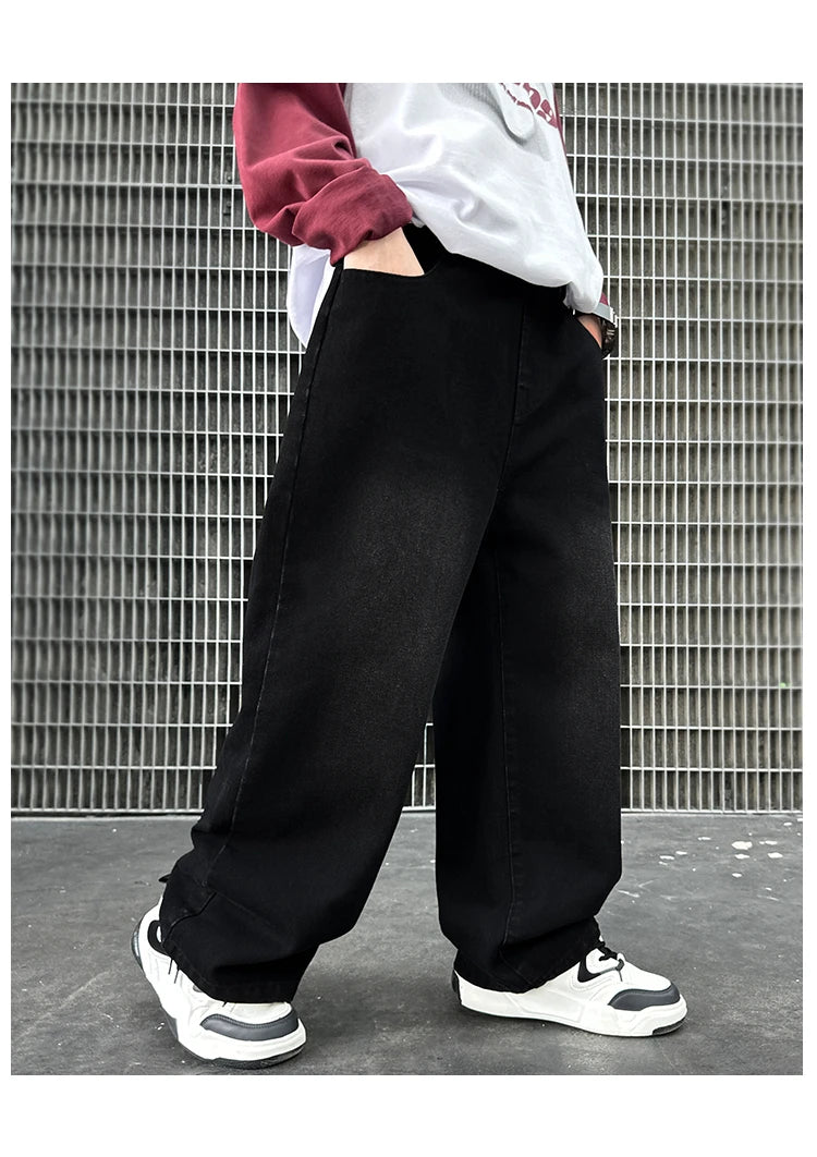 Nouvelle mode enfants jean noir avec dessin pour garçons filles décontracté Streetwear Denim pantalon unisexe enfant coupe droite jean pantalon