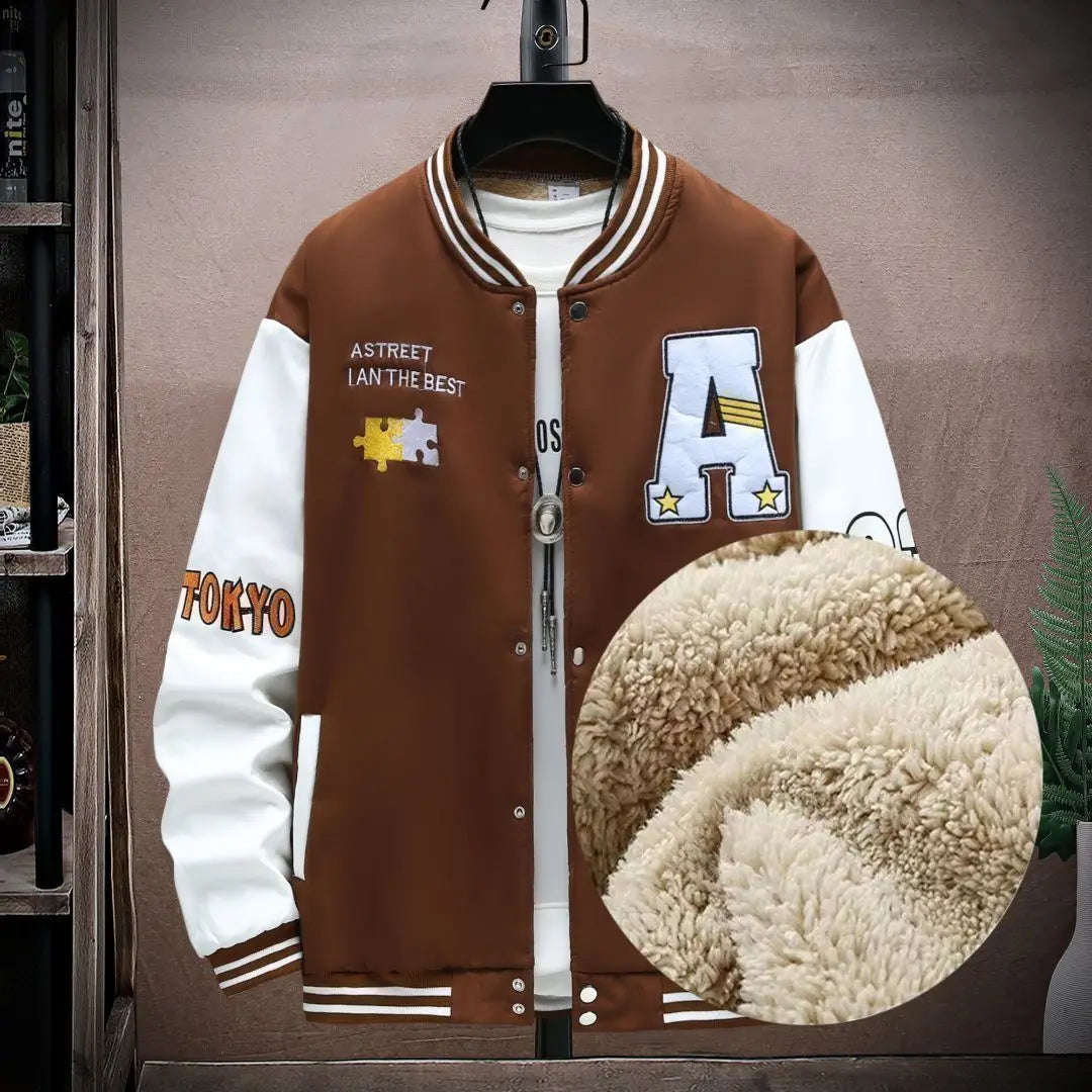 Vestes polaires Vintage à col de Baseball pour hommes, lettres brodées, loisirs, sport, manteau épais en peau d'agneau, veste de moto surdimensionnée